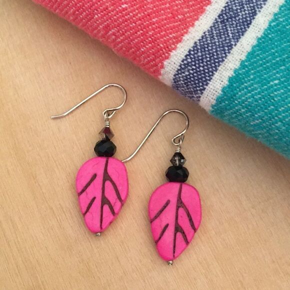 Hot pink boho earrings with sterling silver ear wires - Picture 1 of 4